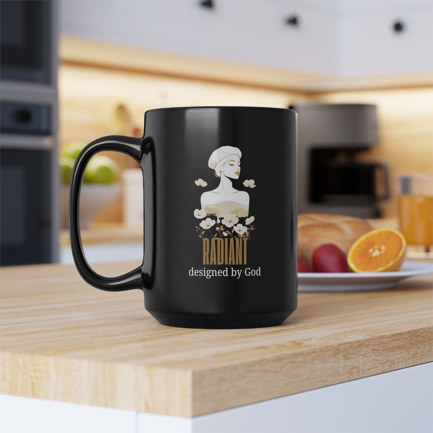 Radiant Mug — "Radiant designed by God" Inspirational Black Coffee Cup
