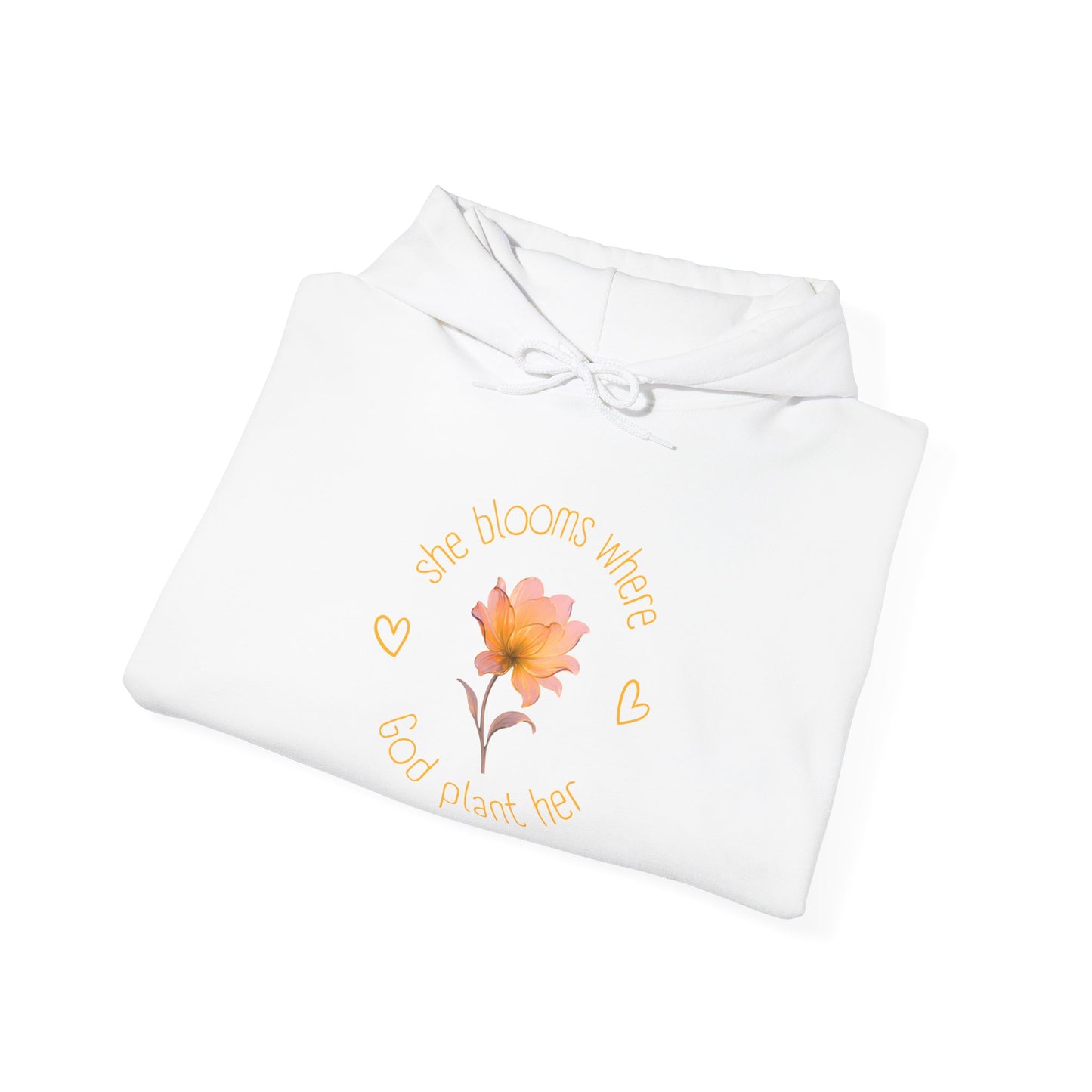 Christian Women's Hoodie — "She Blooms Where God Plants Her" | Floral Faith Hoodie