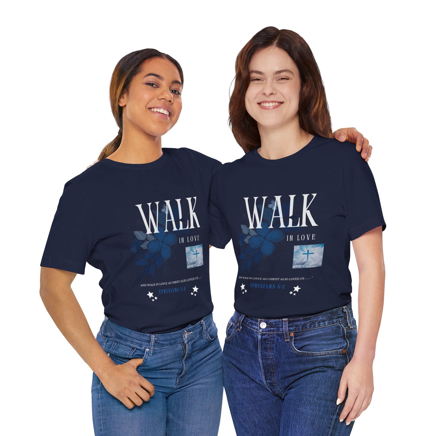 Walk in Love T-Shirt — Faith-Based Christian Tee with Cross & Floral Design