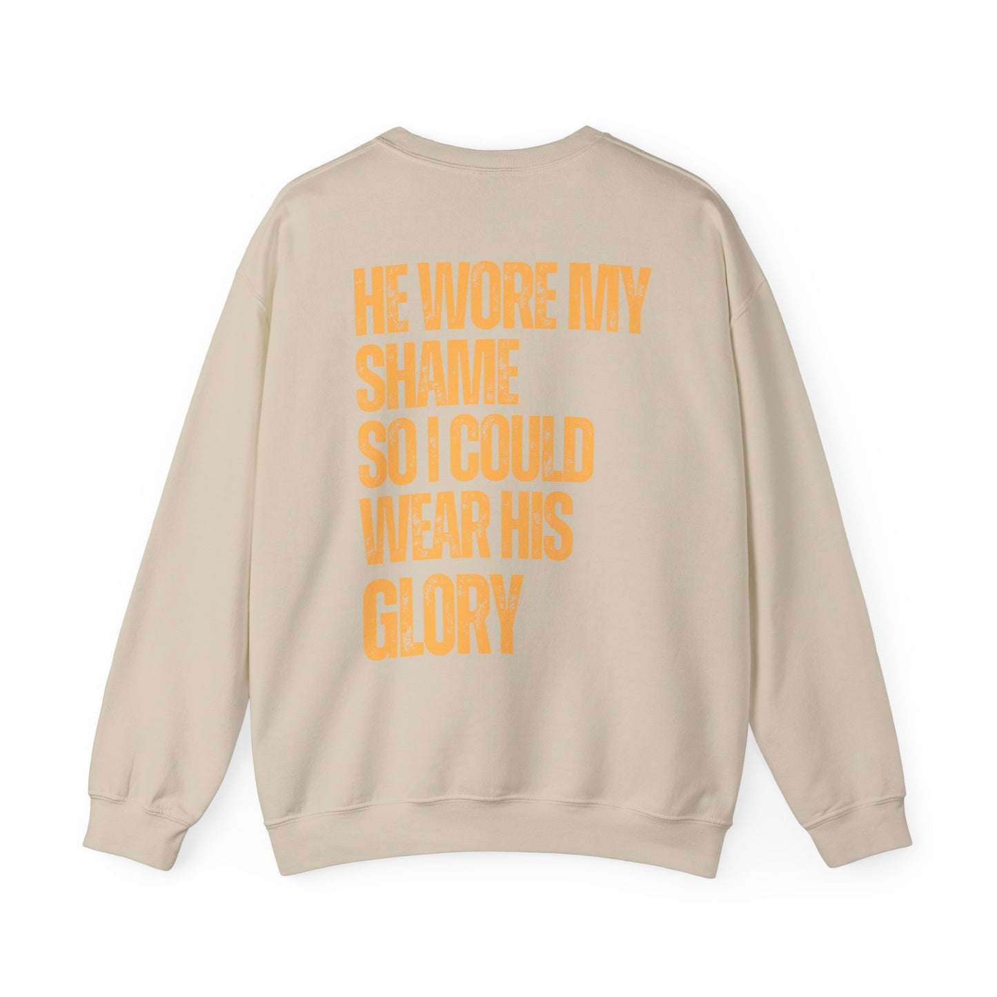 Christian Sweatshirt — "He Wore My Shame So I Could Wear His Glory" | Faith Crewneck | Religious Gift