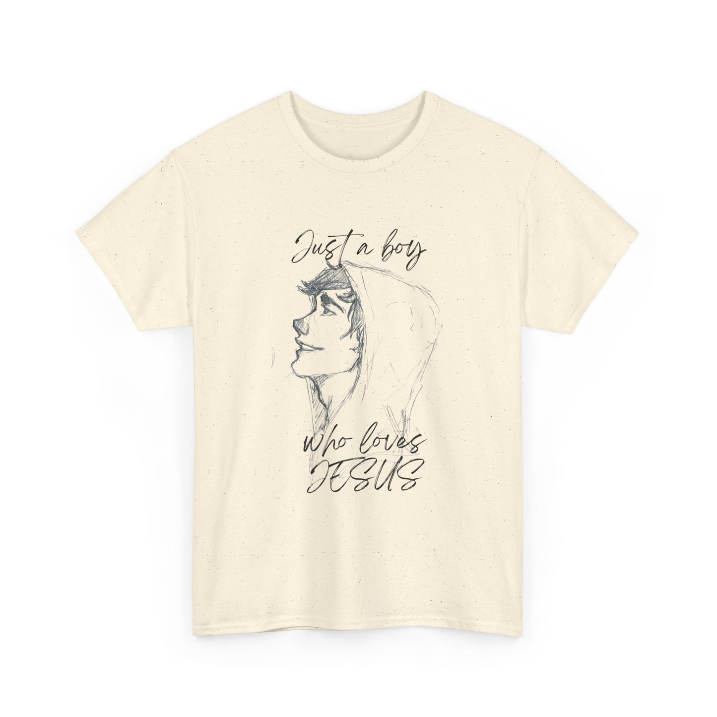 T-Shirt — "Just a Boy Who Loves Jesus" Minimal Sketch Christian Tee