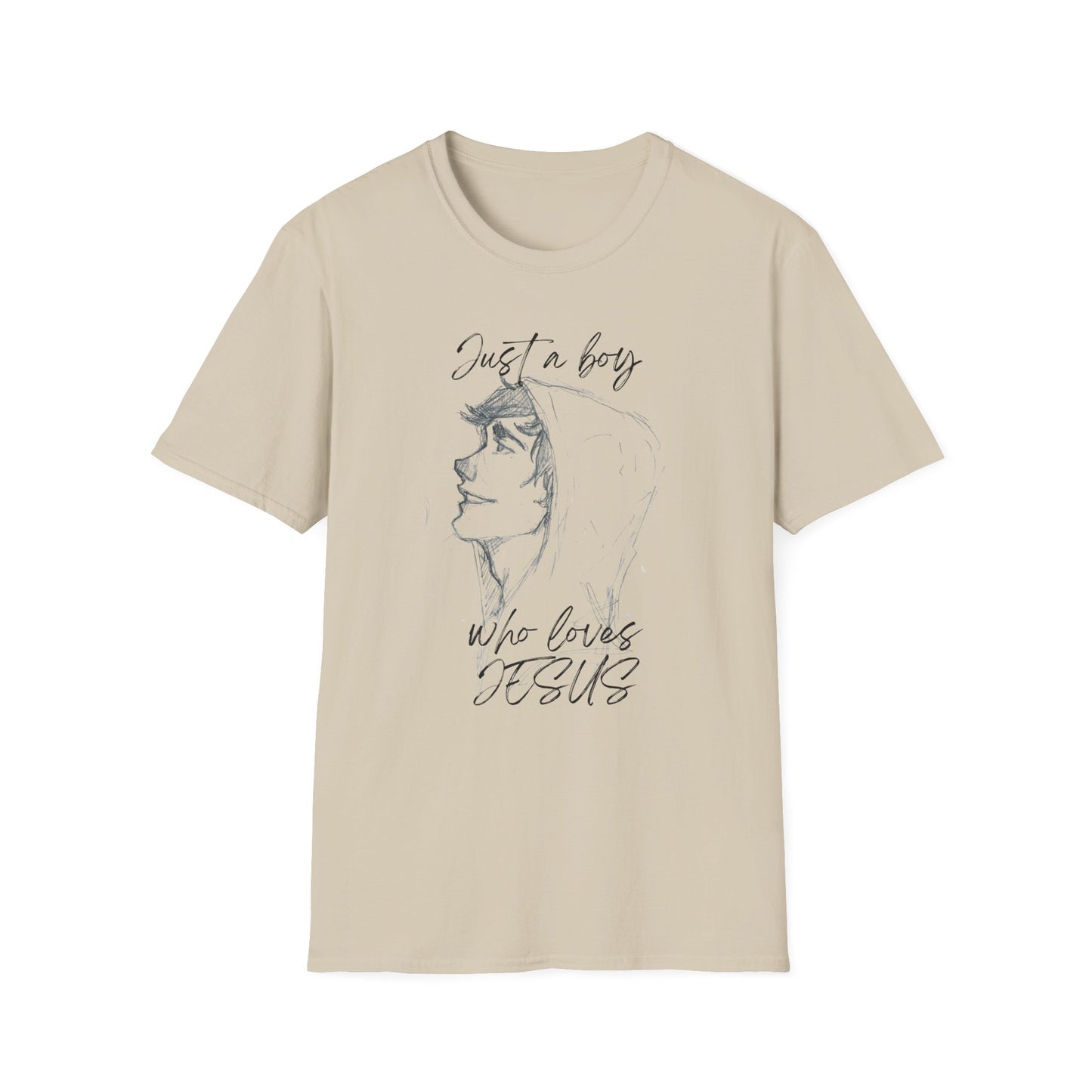 Christian Graphic Tee — "Just a Boy Who Loves Jesus" Portrait T-Shirt