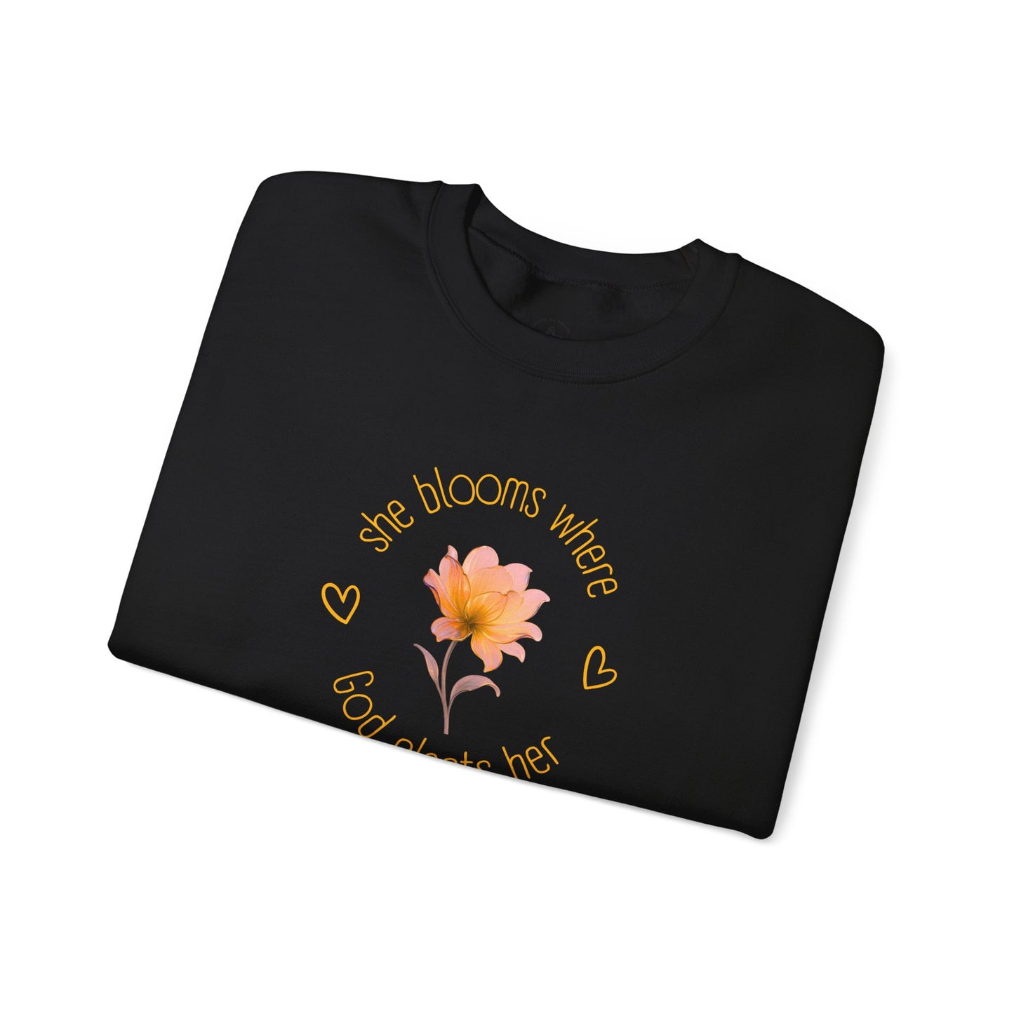 Christian Women's Sweatshirt — "She Blooms Where God Plants Her" | Floral Faith Crewneck | Religious Gift for Her