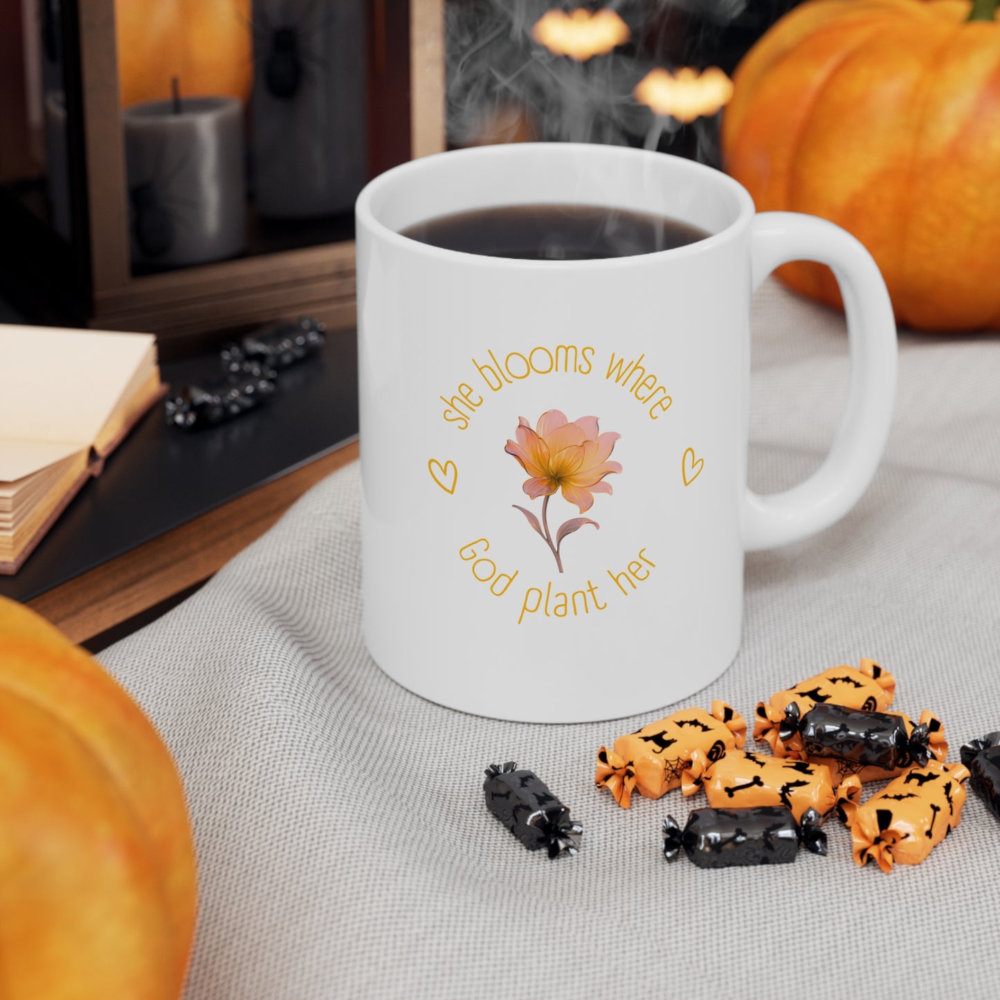 She Blooms Where God Plants Her Ceramic Mug — Inspirational Floral Coffee Cup (11oz, 15oz)