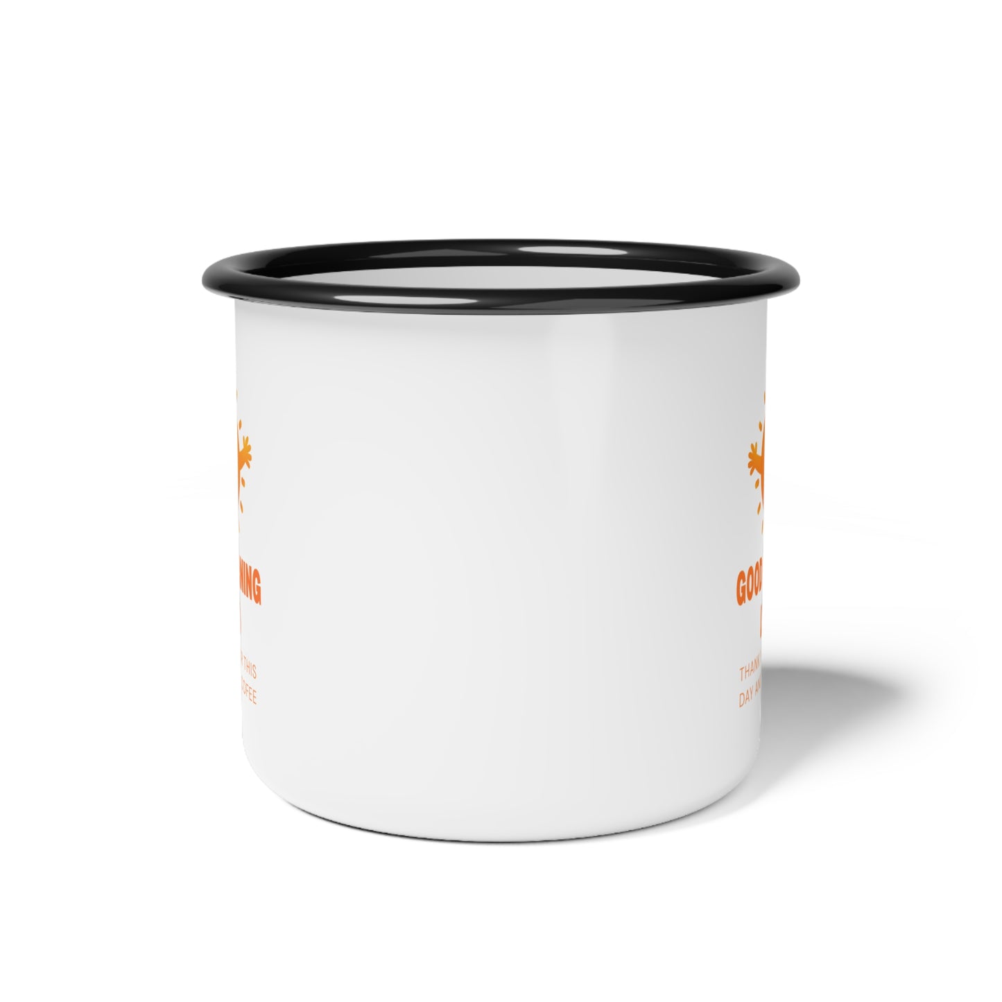 Enamel Camp Cup — "Good Morning Lord" Christian Coffee Mug, Cute Sun Design, Faith & Camping Gift