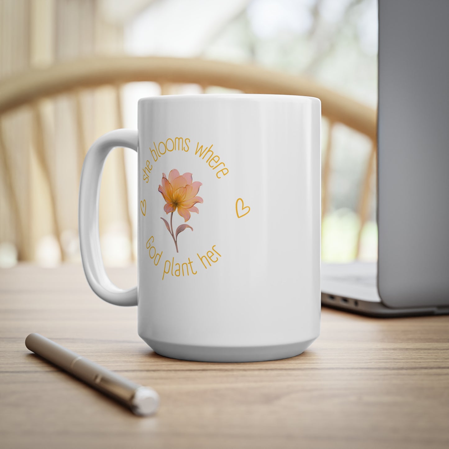 She Blooms Where God Plants Her Ceramic Mug — Inspirational Floral Coffee Cup (11oz, 15oz)