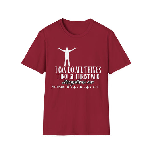 I Can Do All Things Through Christ Who Strengthens Me" Philippians 4:13 Unisex Christian Graphic Tee | Faith T-ShirtPhilippians 4:13 shirt