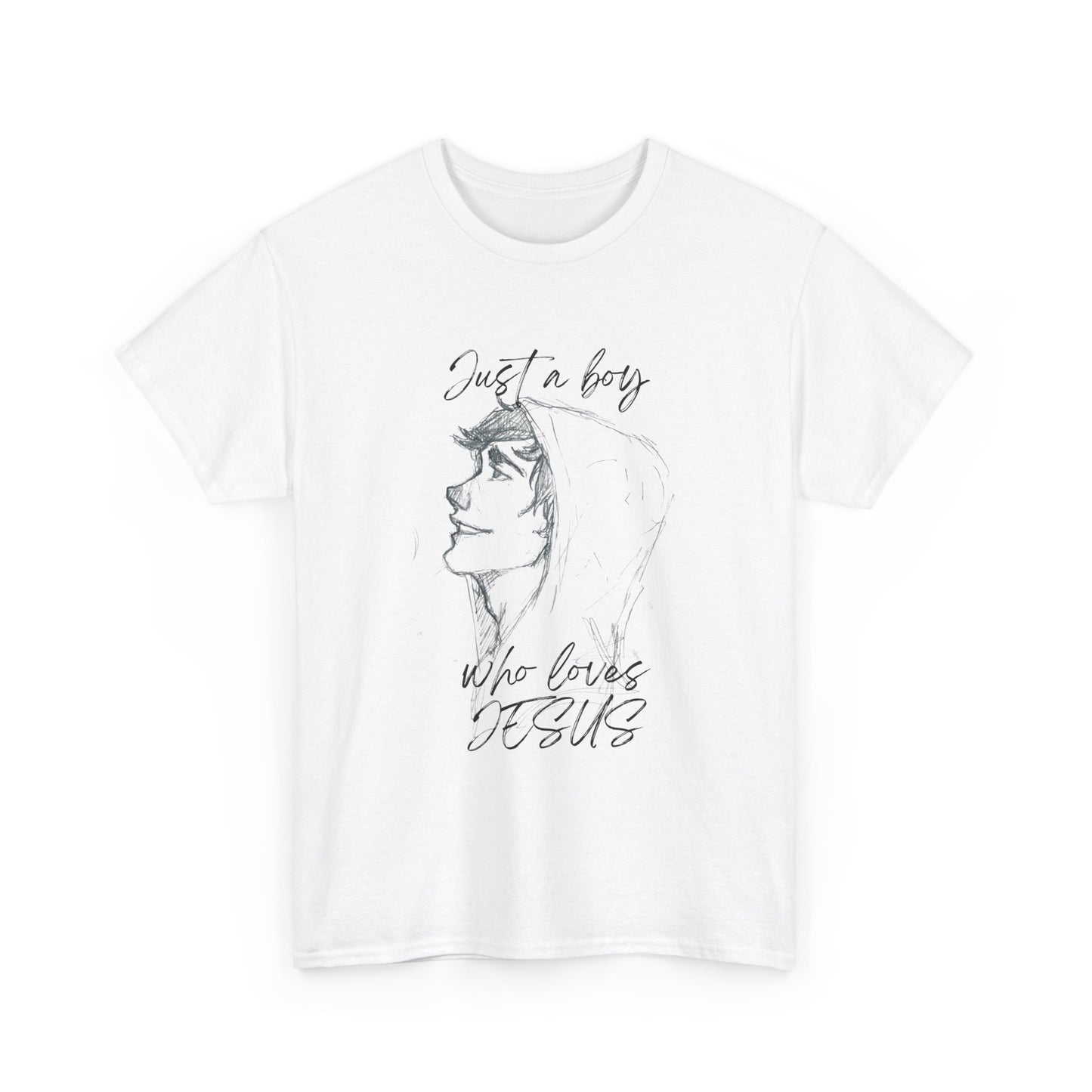 T-Shirt — "Just a Boy Who Loves Jesus" Minimal Sketch Christian Tee