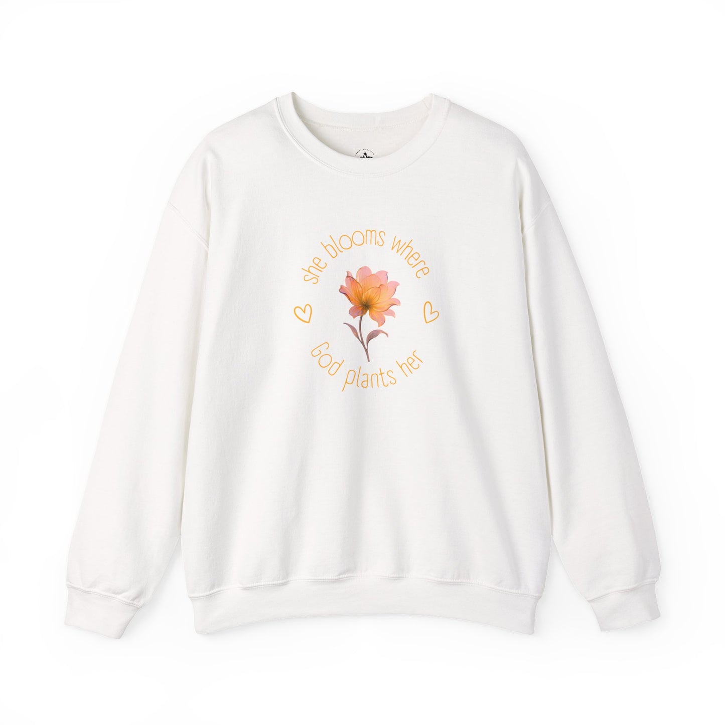 Christian Women's Sweatshirt — "She Blooms Where God Plants Her" | Floral Faith Crewneck | Religious Gift for Her