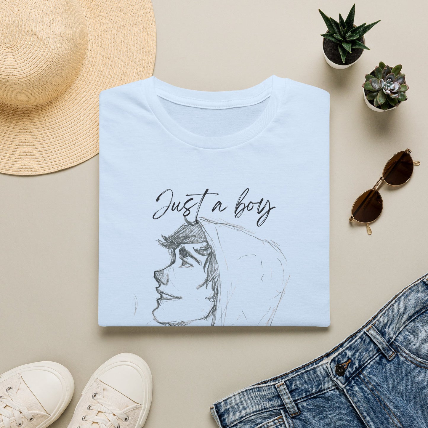 Christian Graphic Tee — "Just a Boy Who Loves Jesus" Portrait T-Shirt