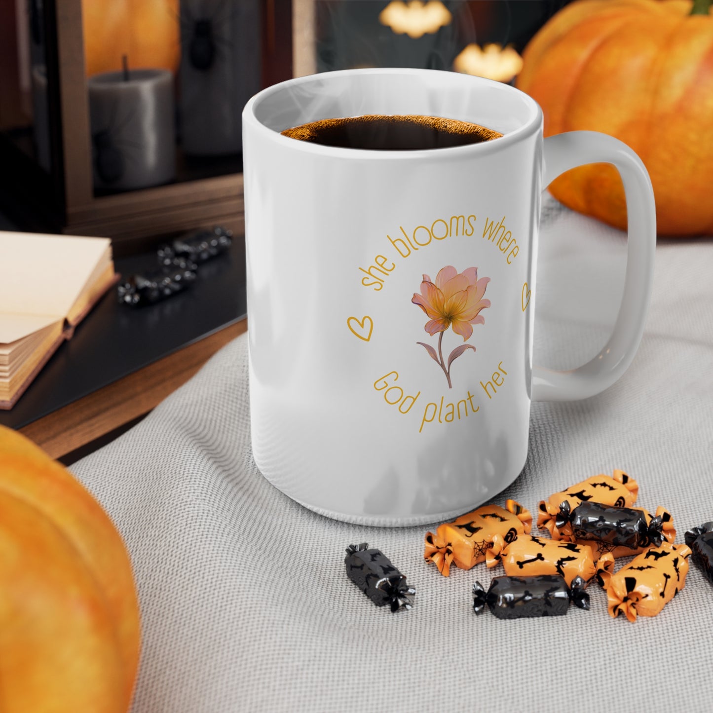 She Blooms Where God Plants Her Ceramic Mug — Inspirational Floral Coffee Cup (11oz, 15oz)