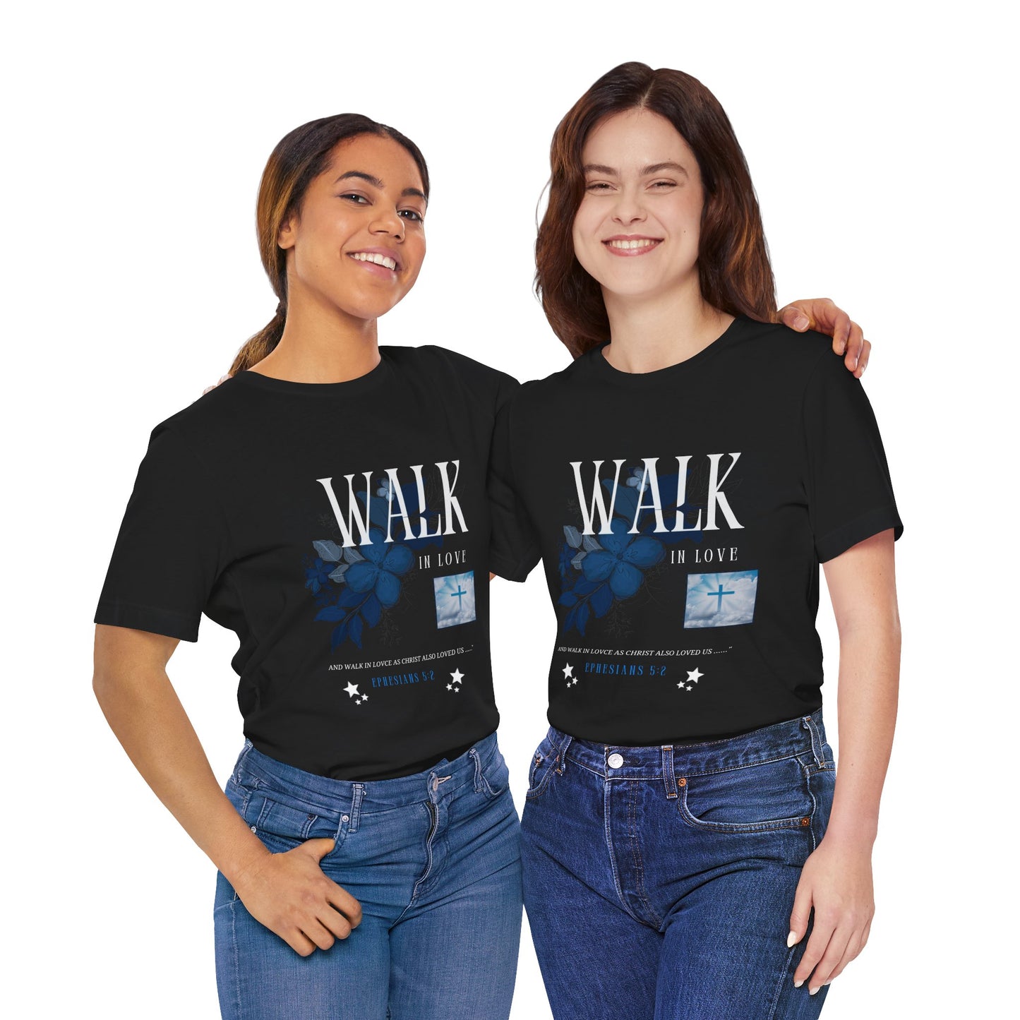 Walk in Love T-Shirt — Faith-Based Christian Tee with Cross & Floral Design