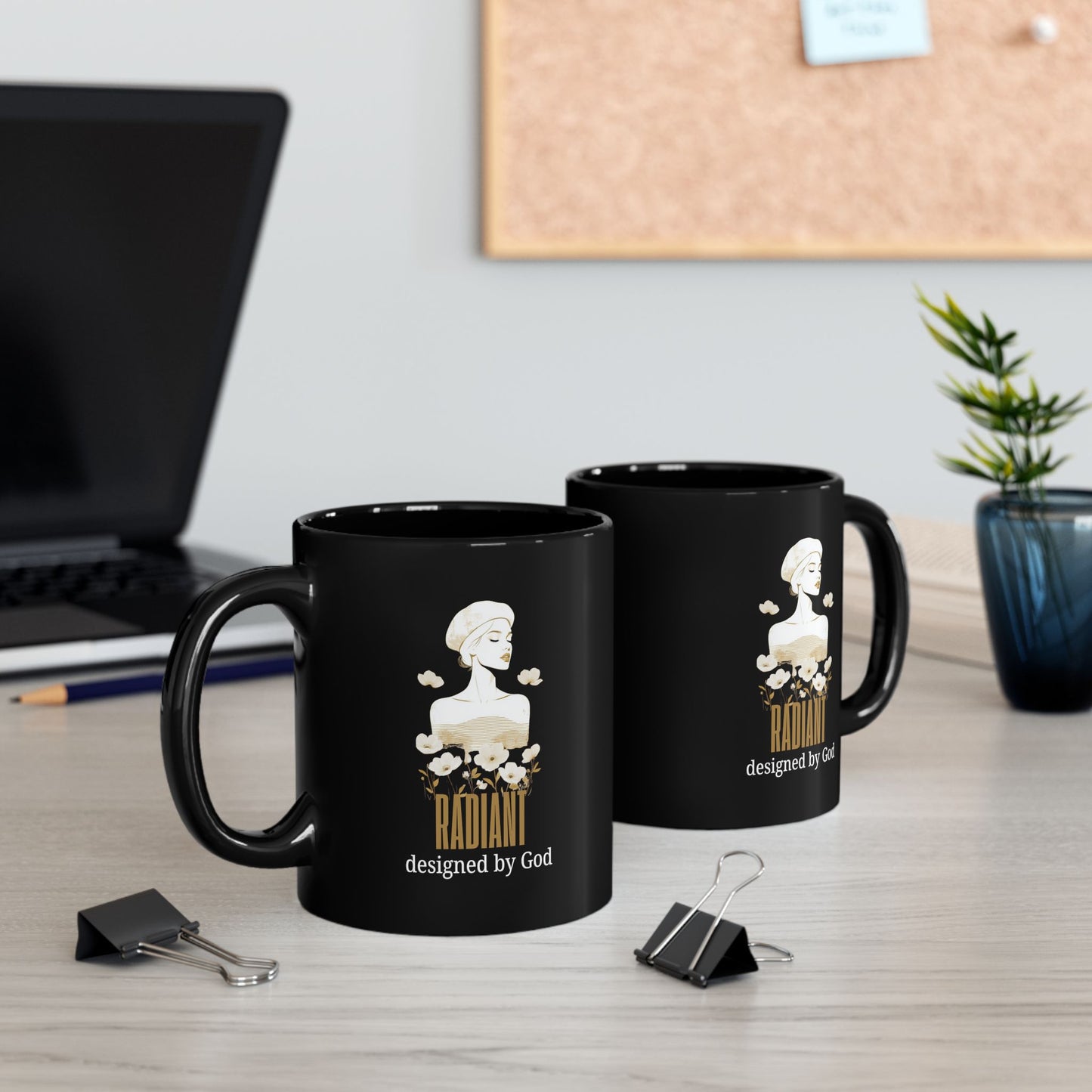 Radiant Mug — "Radiant designed by God" Inspirational Black Coffee Cup