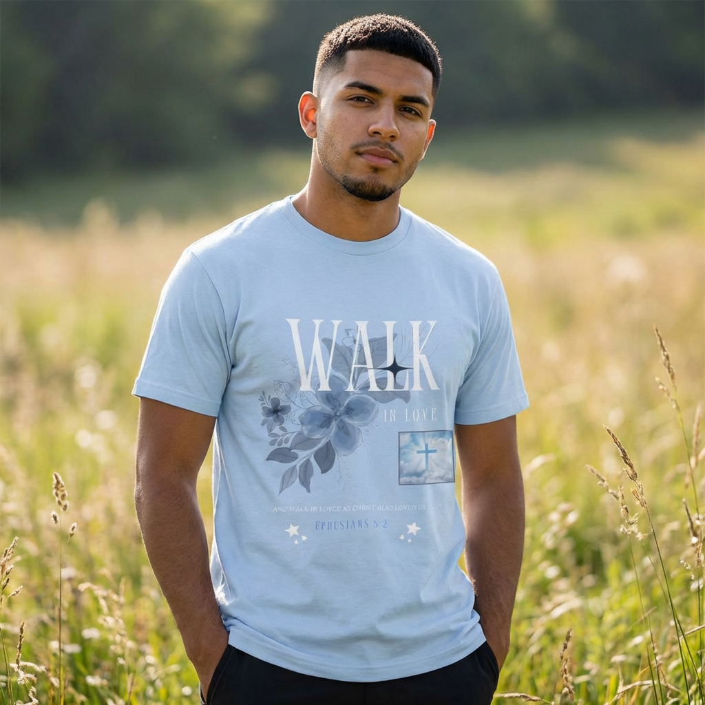 Walk in Love T-Shirt — Faith-Based Christian Tee with Cross & Floral Design