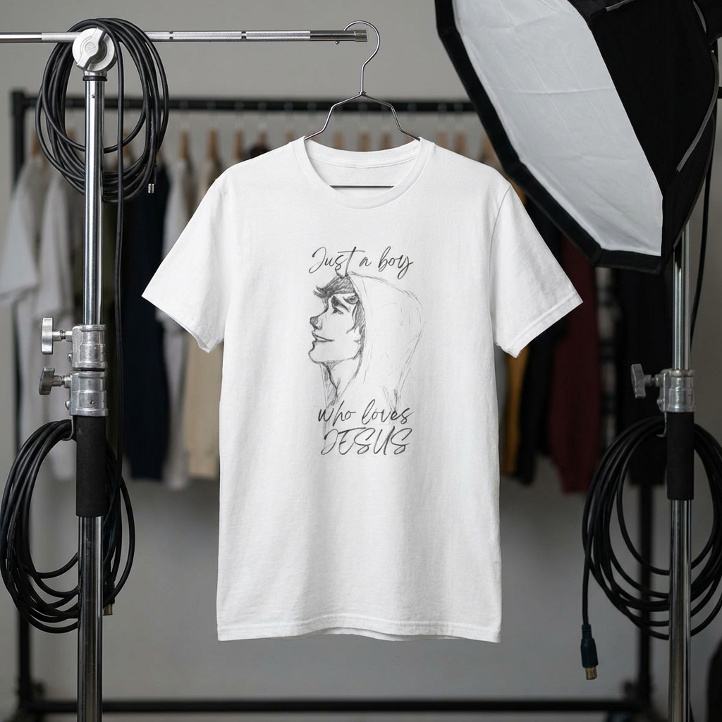 T-Shirt — "Just a Boy Who Loves Jesus" Minimal Sketch Christian Tee