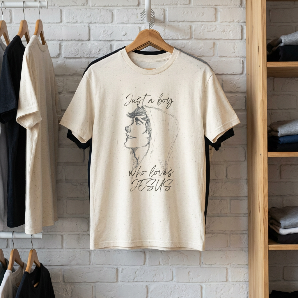 T-Shirt — "Just a Boy Who Loves Jesus" Minimal Sketch Christian Tee