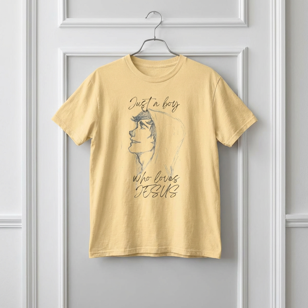 T-Shirt — "Just a Boy Who Loves Jesus" Minimal Sketch Christian Tee