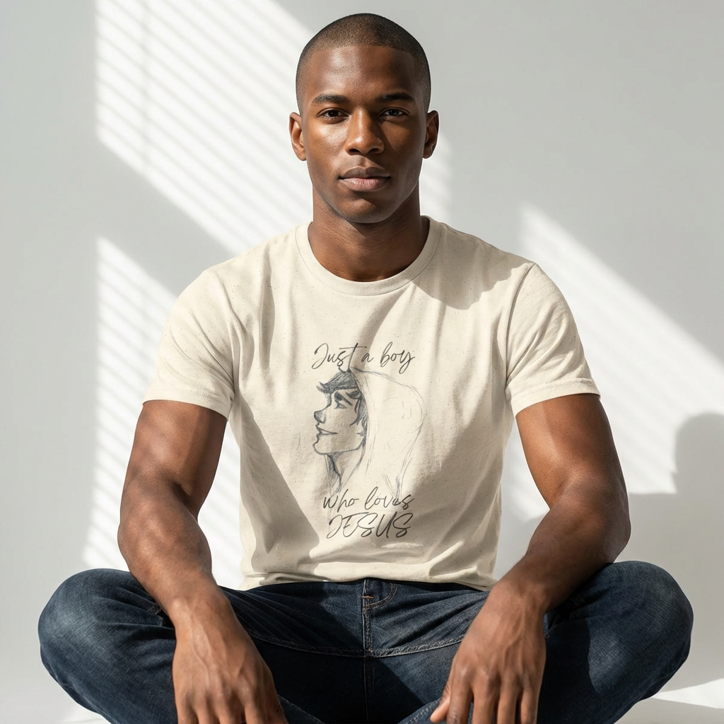 T-Shirt — "Just a Boy Who Loves Jesus" Minimal Sketch Christian Tee