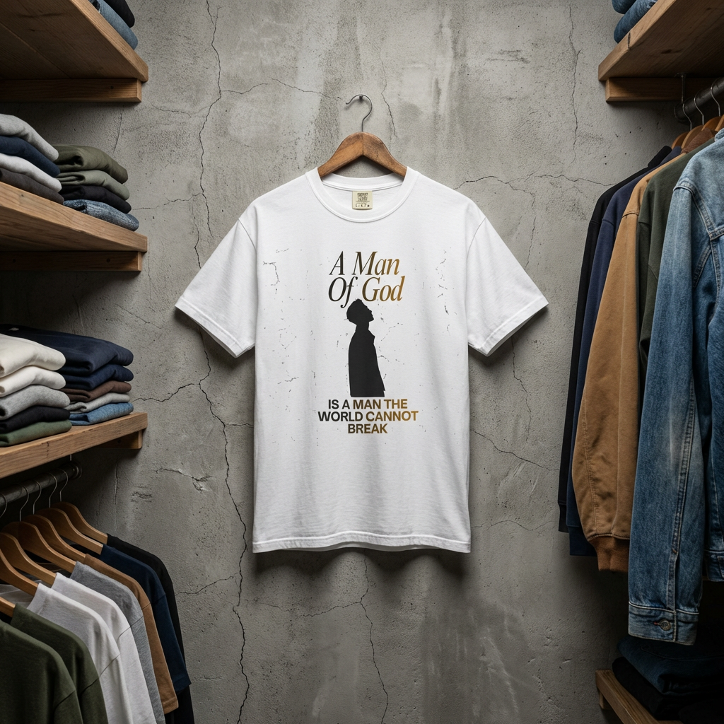 A Man of God Is A Man The World Cannot Break" Garment-Dyed Heavyweight Tee | Christian Faith T-Shirt for Men