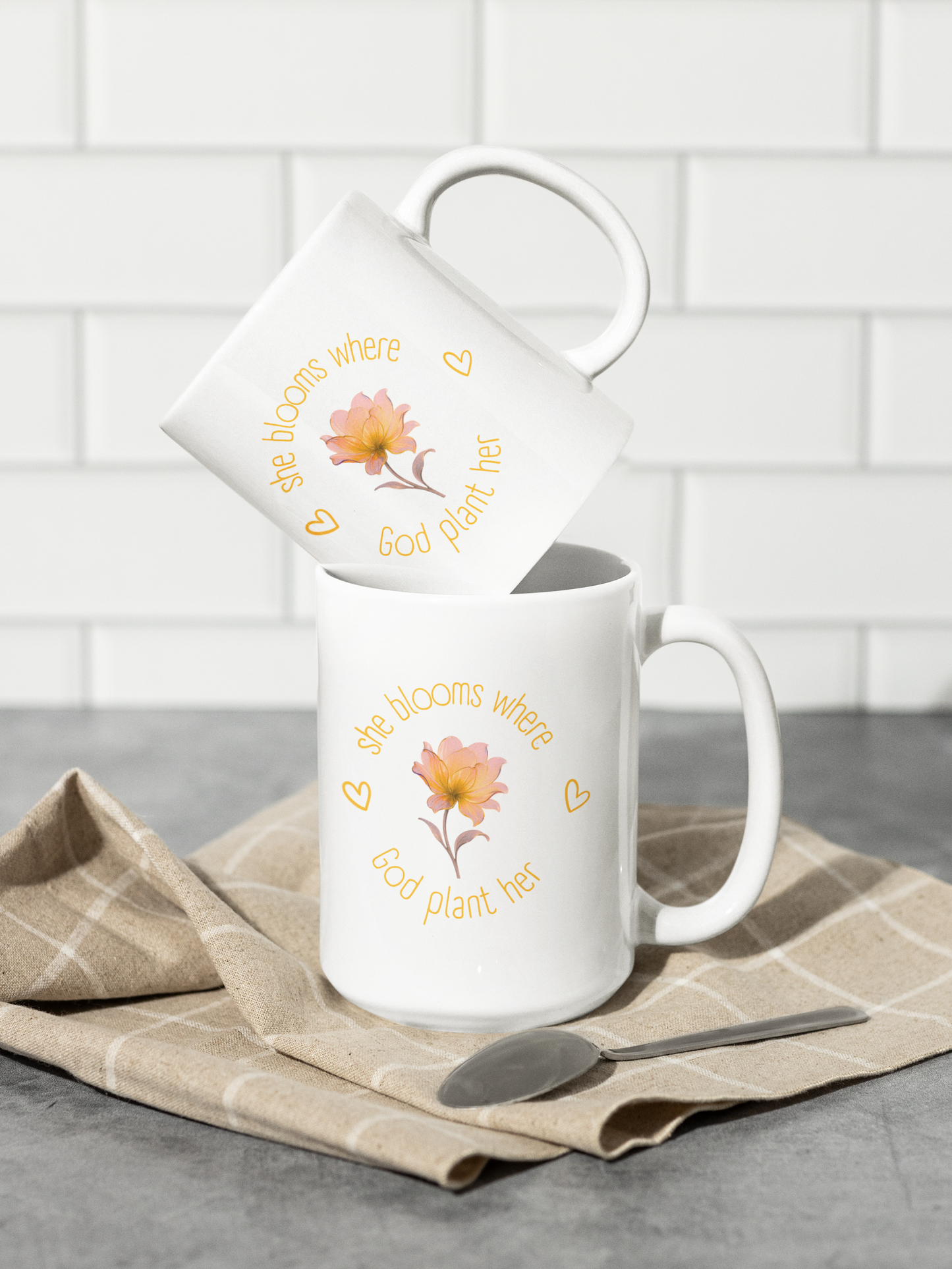 She Blooms Where God Plants Her Ceramic Mug — Inspirational Floral Coffee Cup (11oz, 15oz)