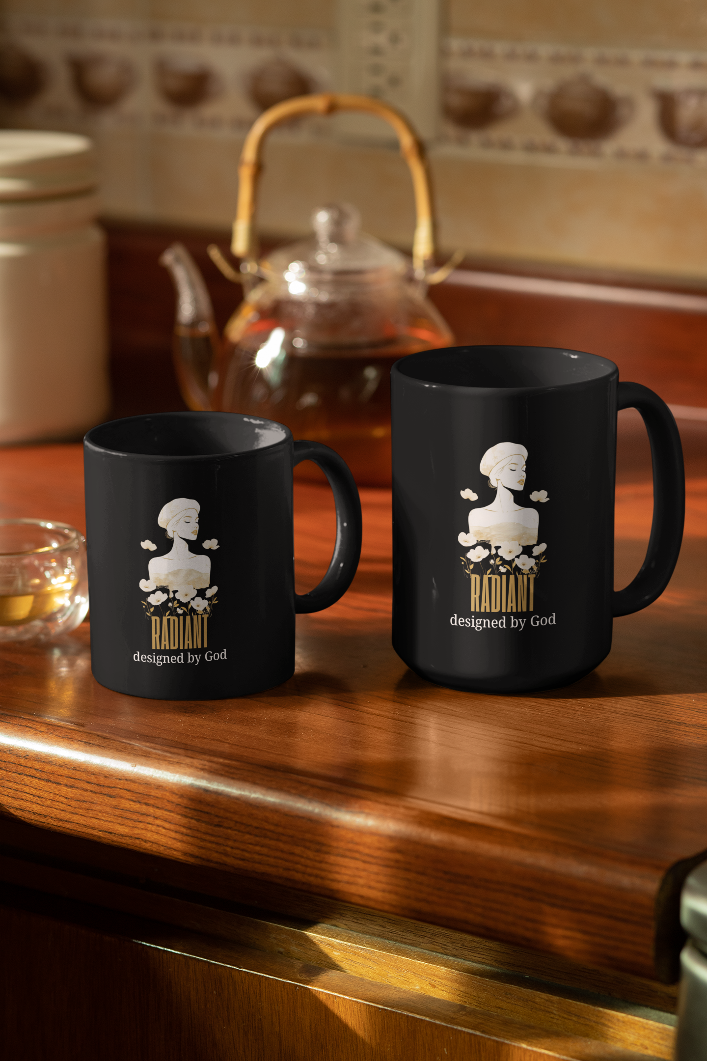 Radiant Mug — "Radiant designed by God" Inspirational Black Coffee Cup