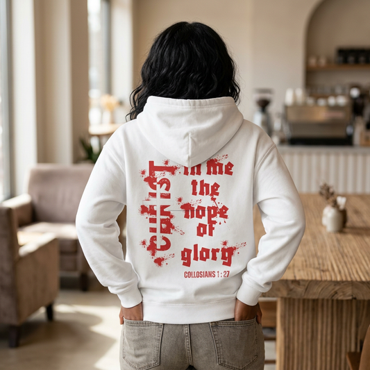Christ In Me The Hope Of Glory Hoodie | Minimalist Christian Cross Sweatshirt | Bible Verse Apparel