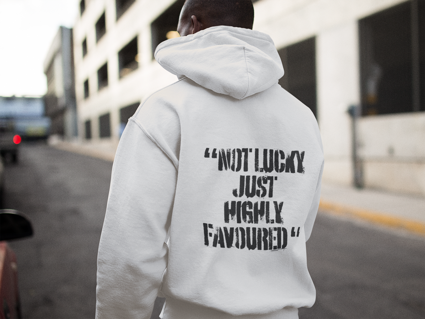 Not Lucky Just Highly Favoured" Psalm 5:12 Unisex Graphic Hoodie | Christian Street Style Sweatshirt