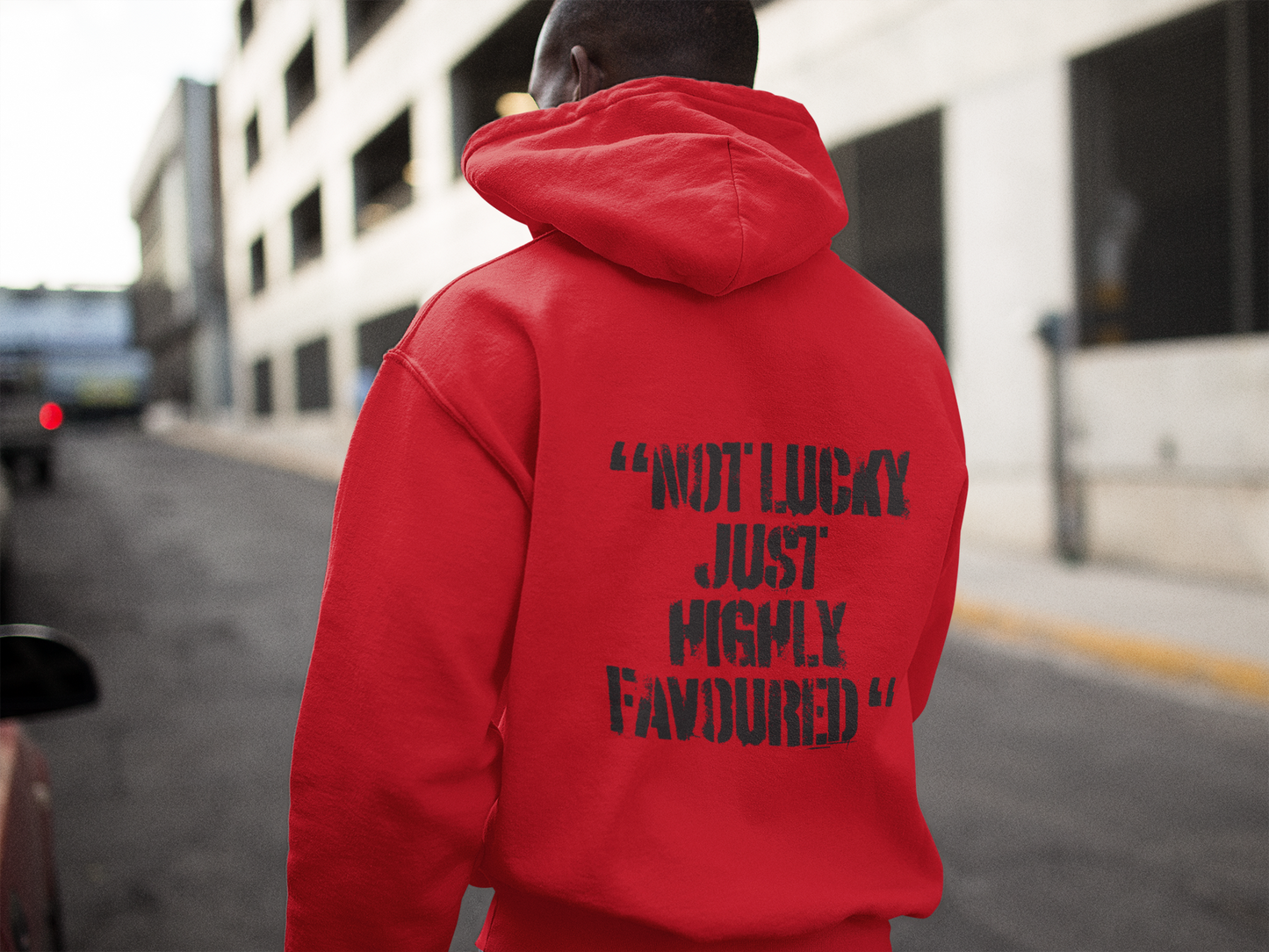 Not Lucky Just Highly Favoured" Psalm 5:12 Unisex Graphic Hoodie | Christian Street Style Sweatshirt