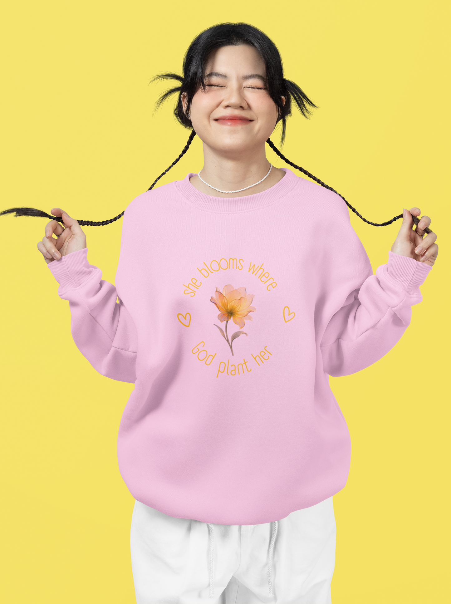Christian Women's Sweatshirt — "She Blooms Where God Plants Her" | Floral Faith Crewneck | Religious Gift for Her