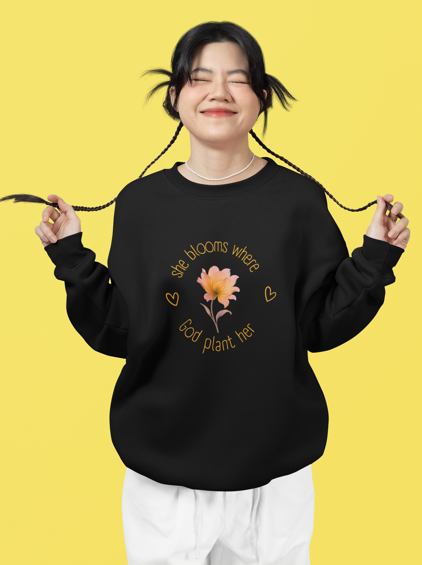 Christian Women's Sweatshirt — "She Blooms Where God Plants Her" | Floral Faith Crewneck | Religious Gift for Her