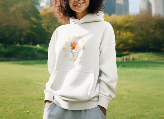 Christian Women's Hoodie — "She Blooms Where God Plants Her" | Floral Faith Hoodie
