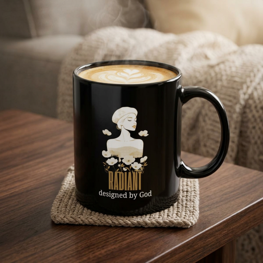 Radiant Mug — "Radiant designed by God" Inspirational Black Coffee Cup