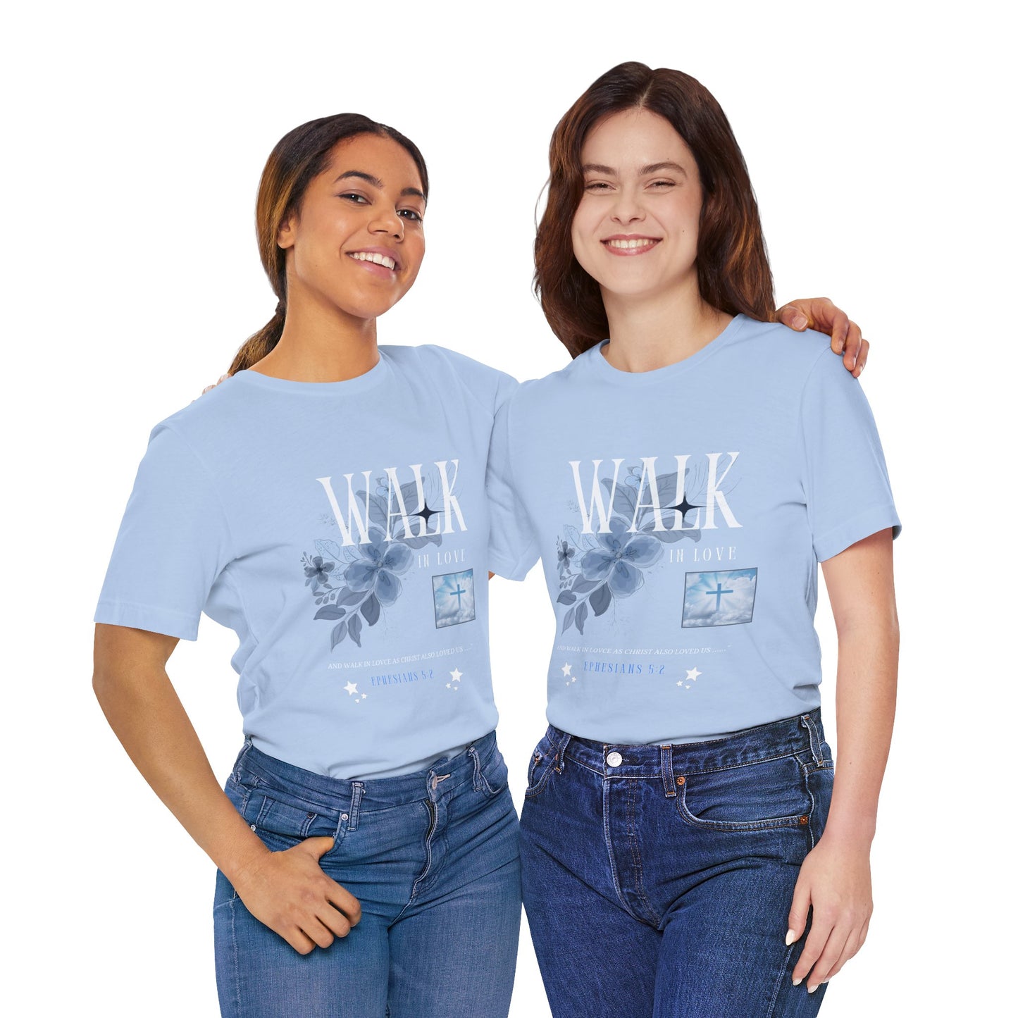Walk in Love T-Shirt — Faith-Based Christian Tee with Cross & Floral Design