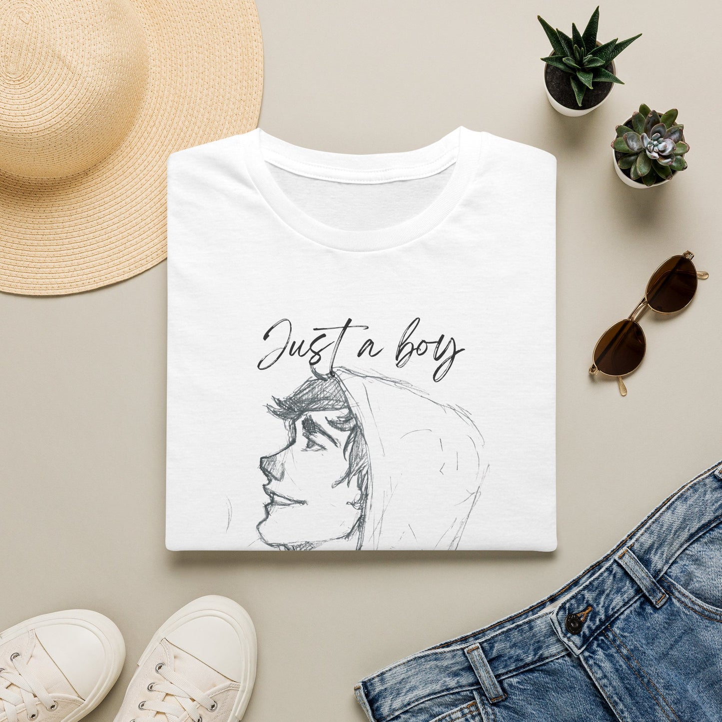 Christian Graphic Tee — "Just a Boy Who Loves Jesus" Portrait T-Shirt