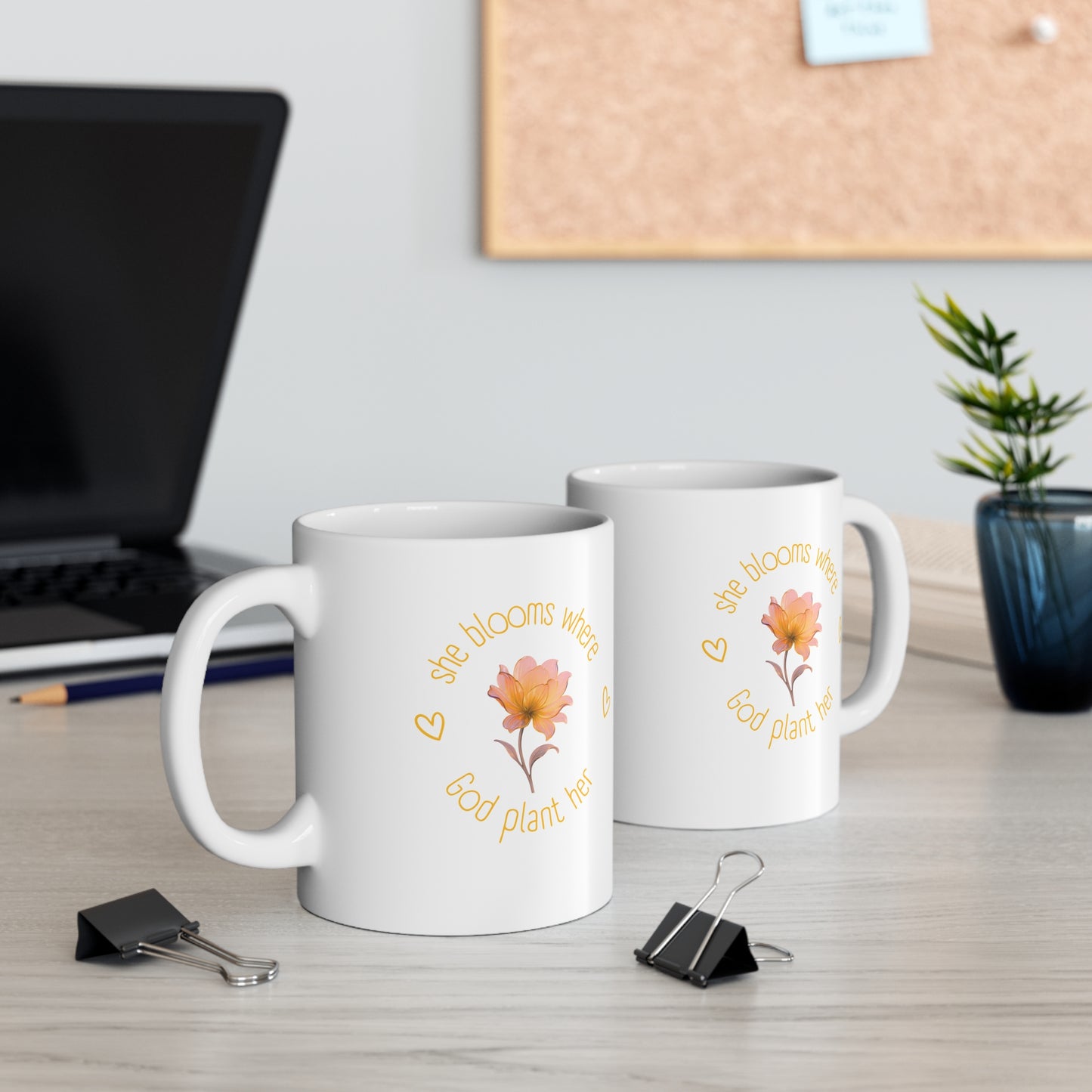 She Blooms Where God Plants Her Ceramic Mug — Inspirational Floral Coffee Cup (11oz, 15oz)