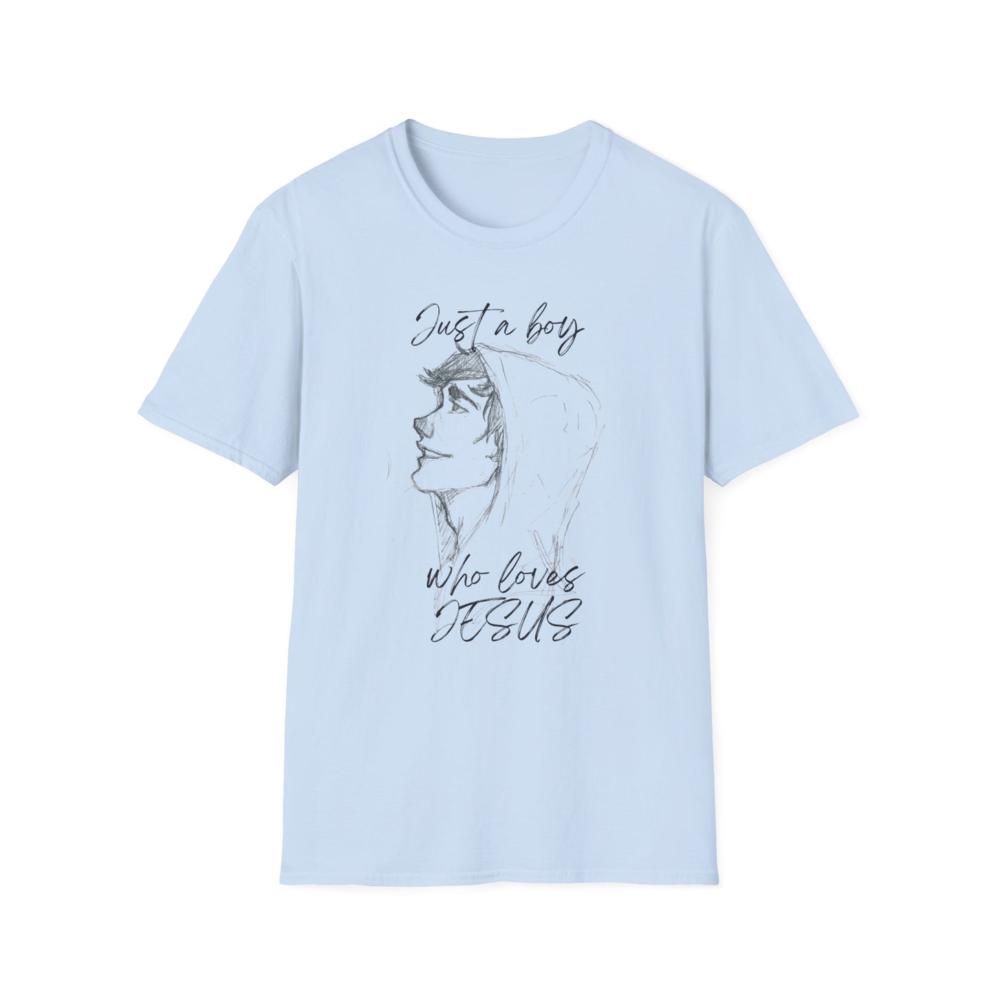 Christian Graphic Tee — "Just a Boy Who Loves Jesus" Portrait T-Shirt