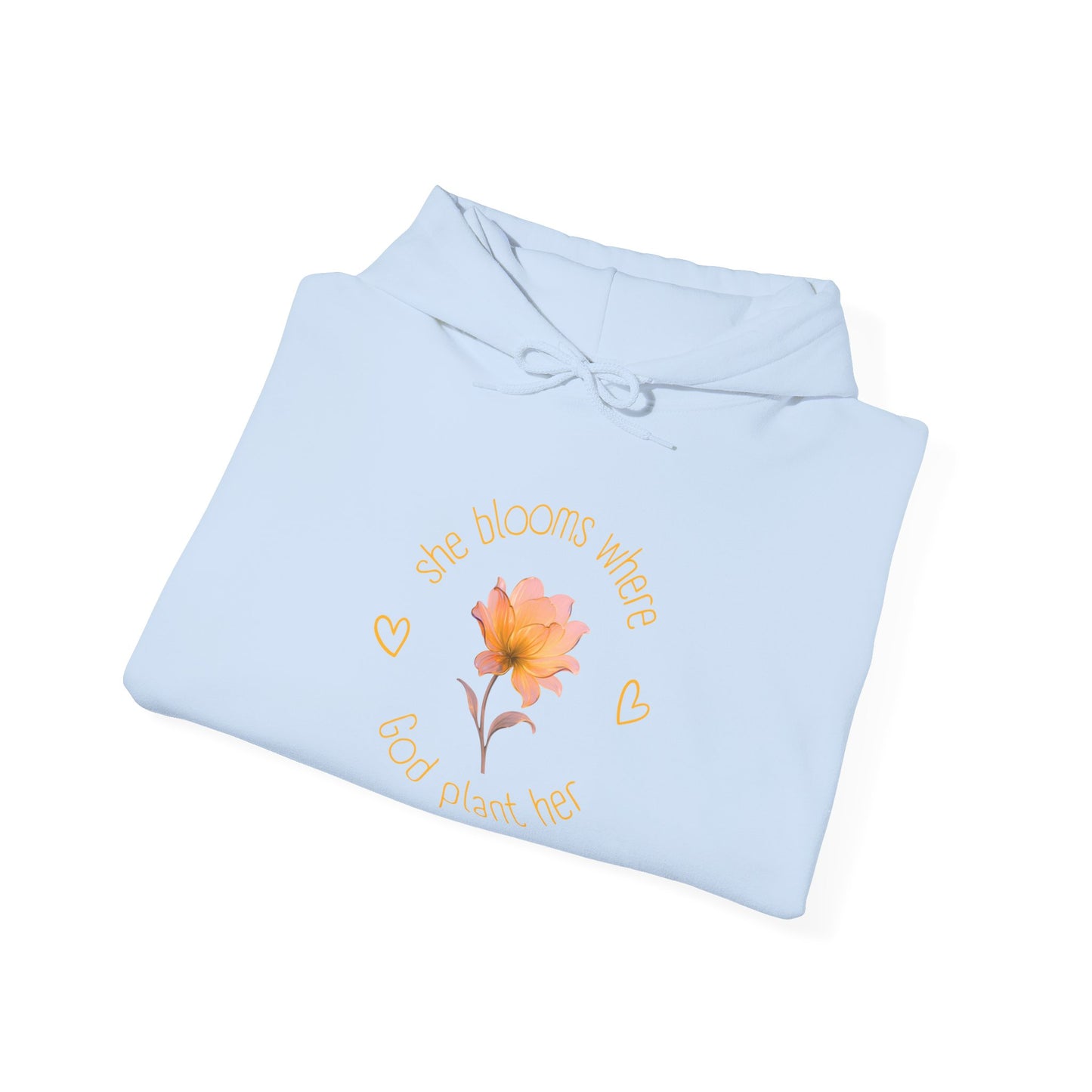 Christian Women's Hoodie — "She Blooms Where God Plants Her" | Floral Faith Hoodie