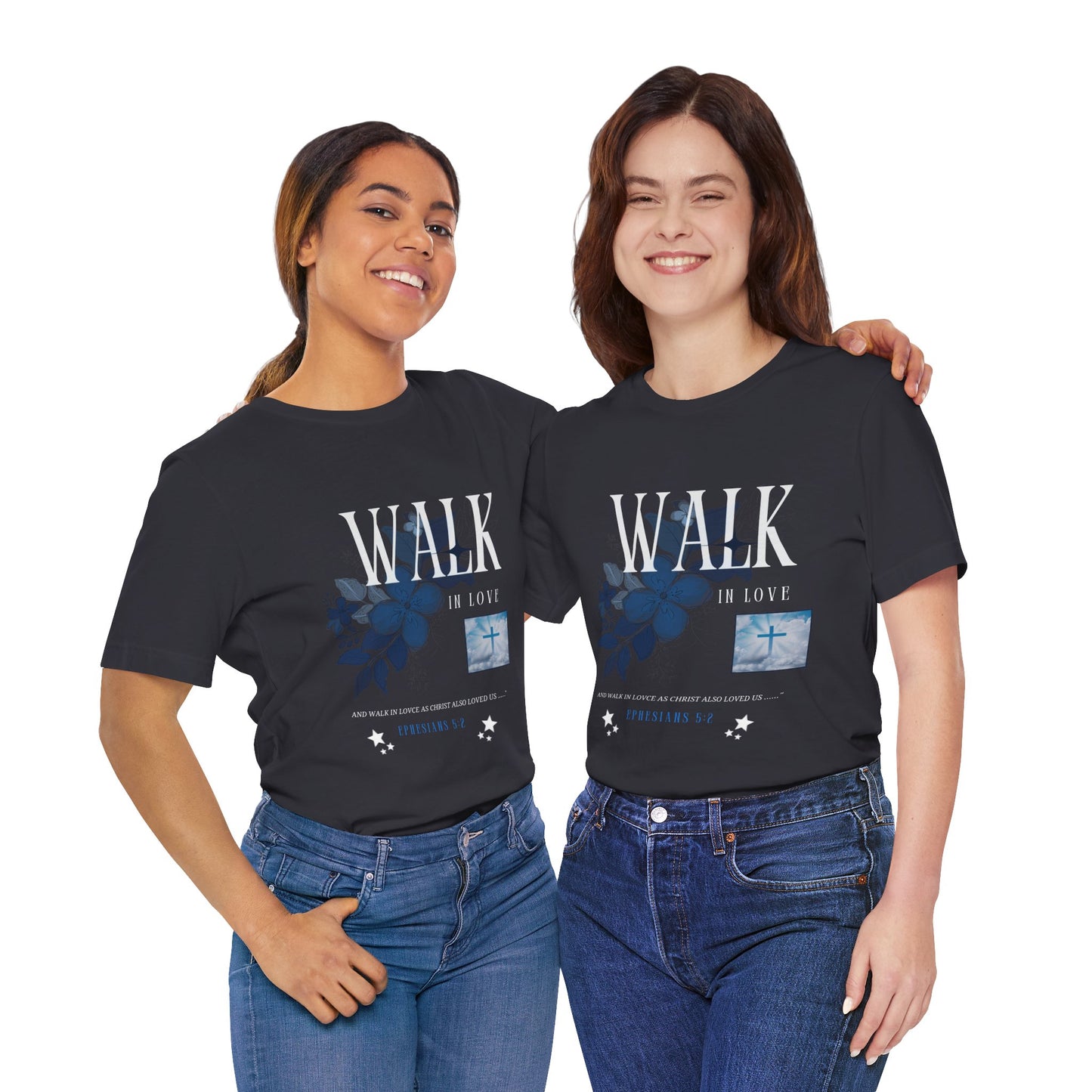 Walk in Love T-Shirt — Faith-Based Christian Tee with Cross & Floral Design