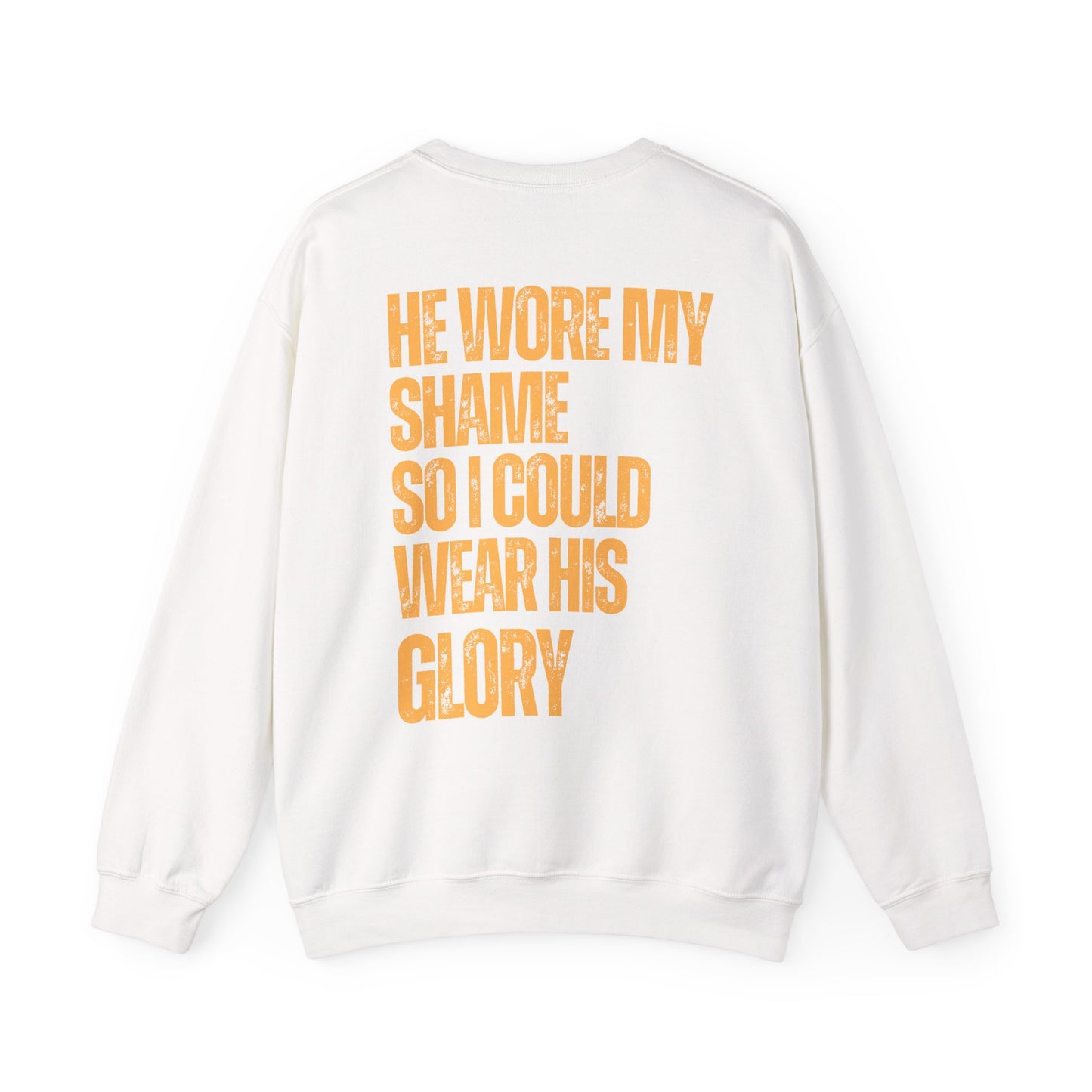 Christian Sweatshirt — "He Wore My Shame So I Could Wear His Glory" | Faith Crewneck | Religious Gift