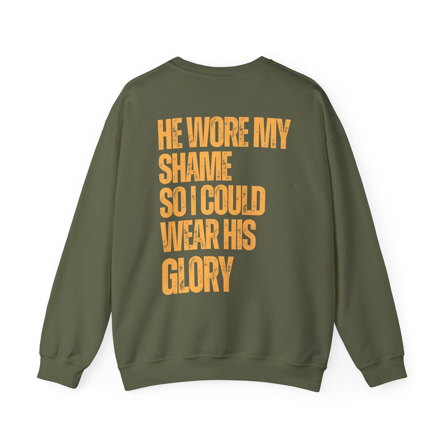 Christian Sweatshirt — "He Wore My Shame So I Could Wear His Glory" | Faith Crewneck | Religious Gift