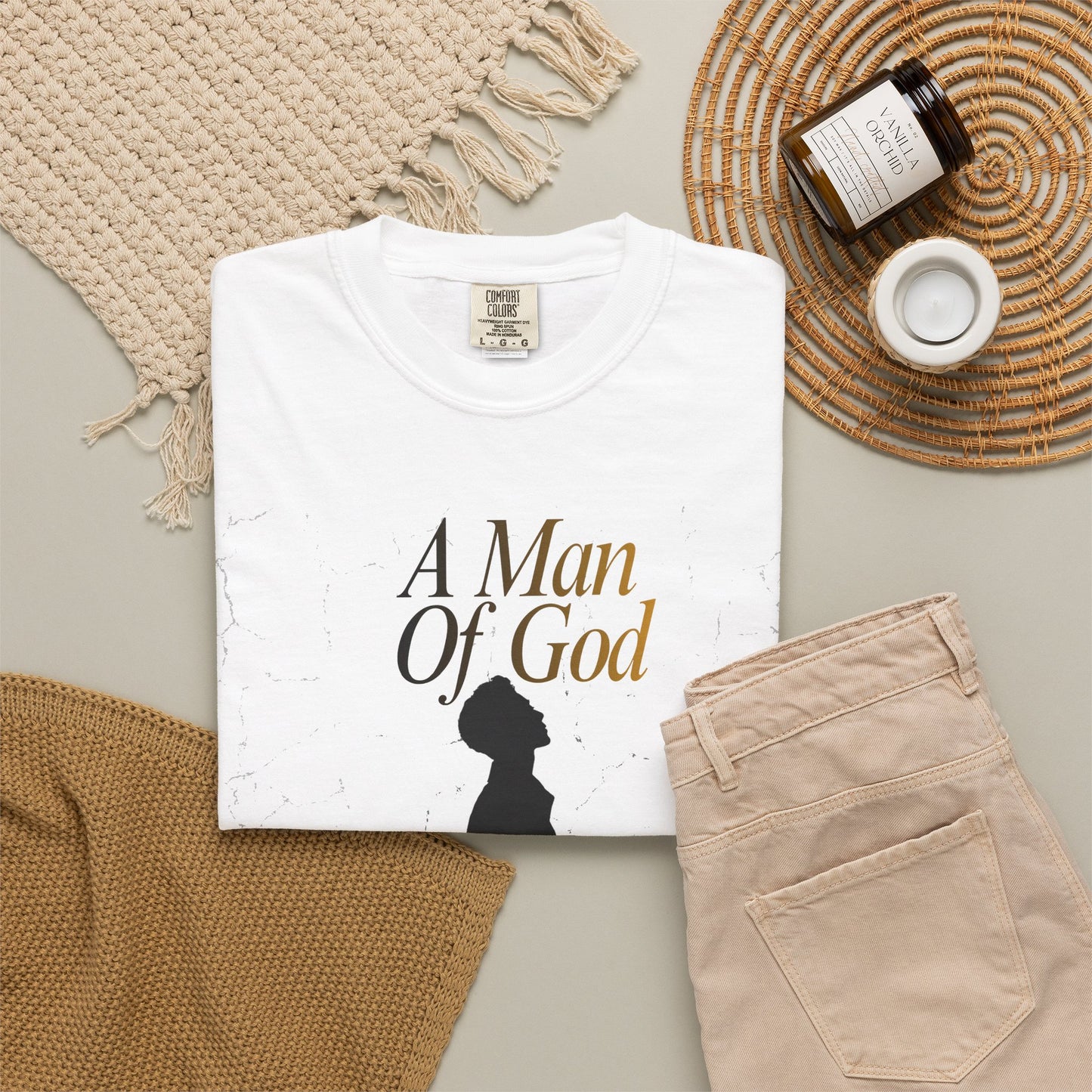 A Man of God Is A Man The World Cannot Break" Garment-Dyed Heavyweight Tee | Christian Faith T-Shirt for Men