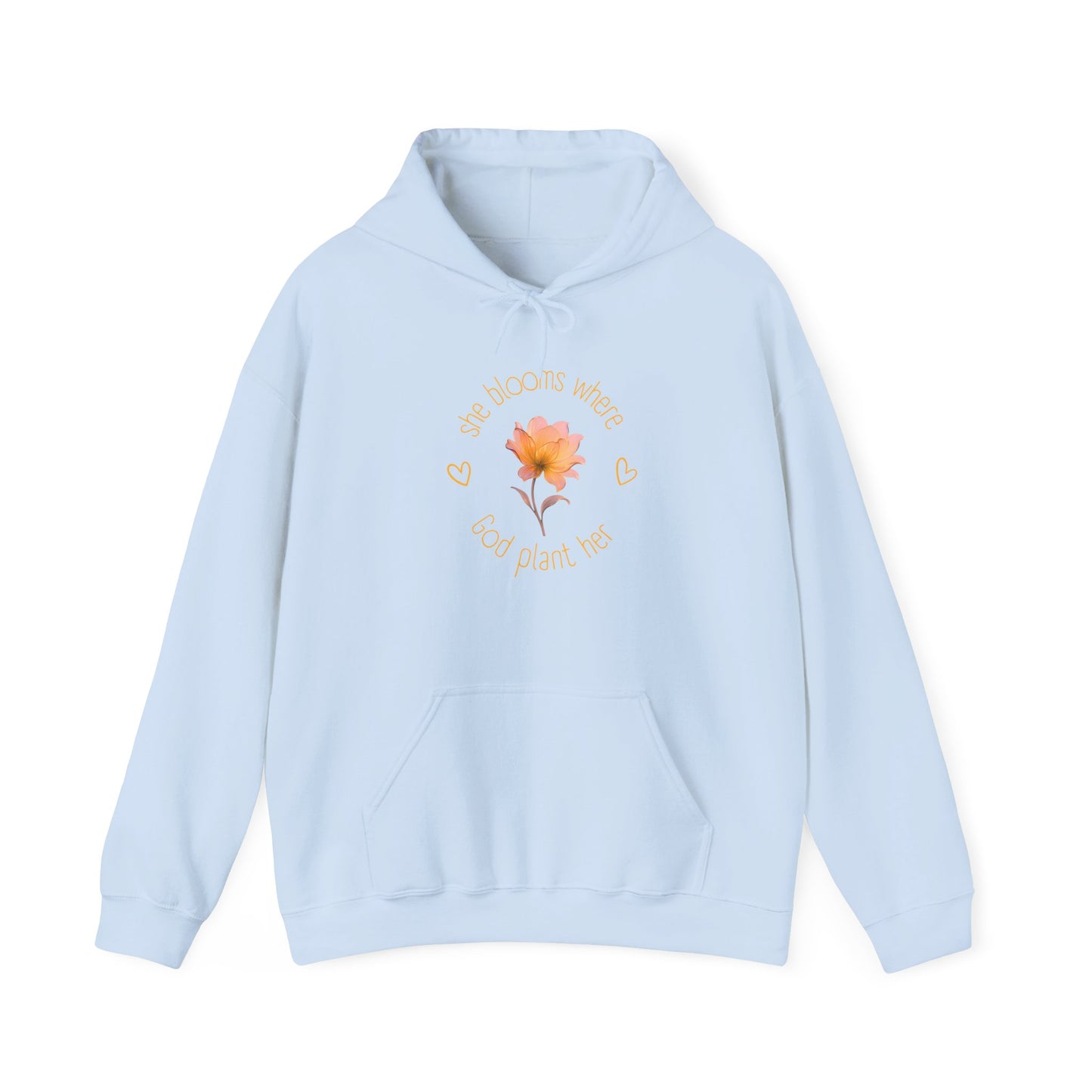 Christian Women's Hoodie — "She Blooms Where God Plants Her" | Floral Faith Hoodie