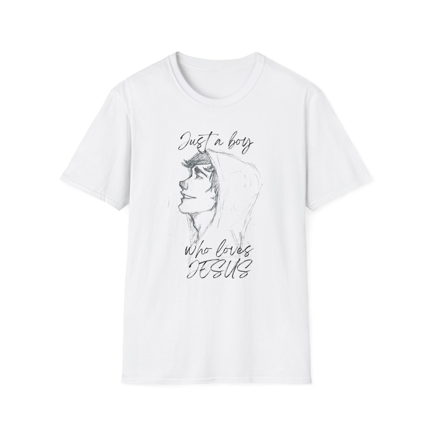 Christian Graphic Tee — "Just a Boy Who Loves Jesus" Portrait T-Shirt