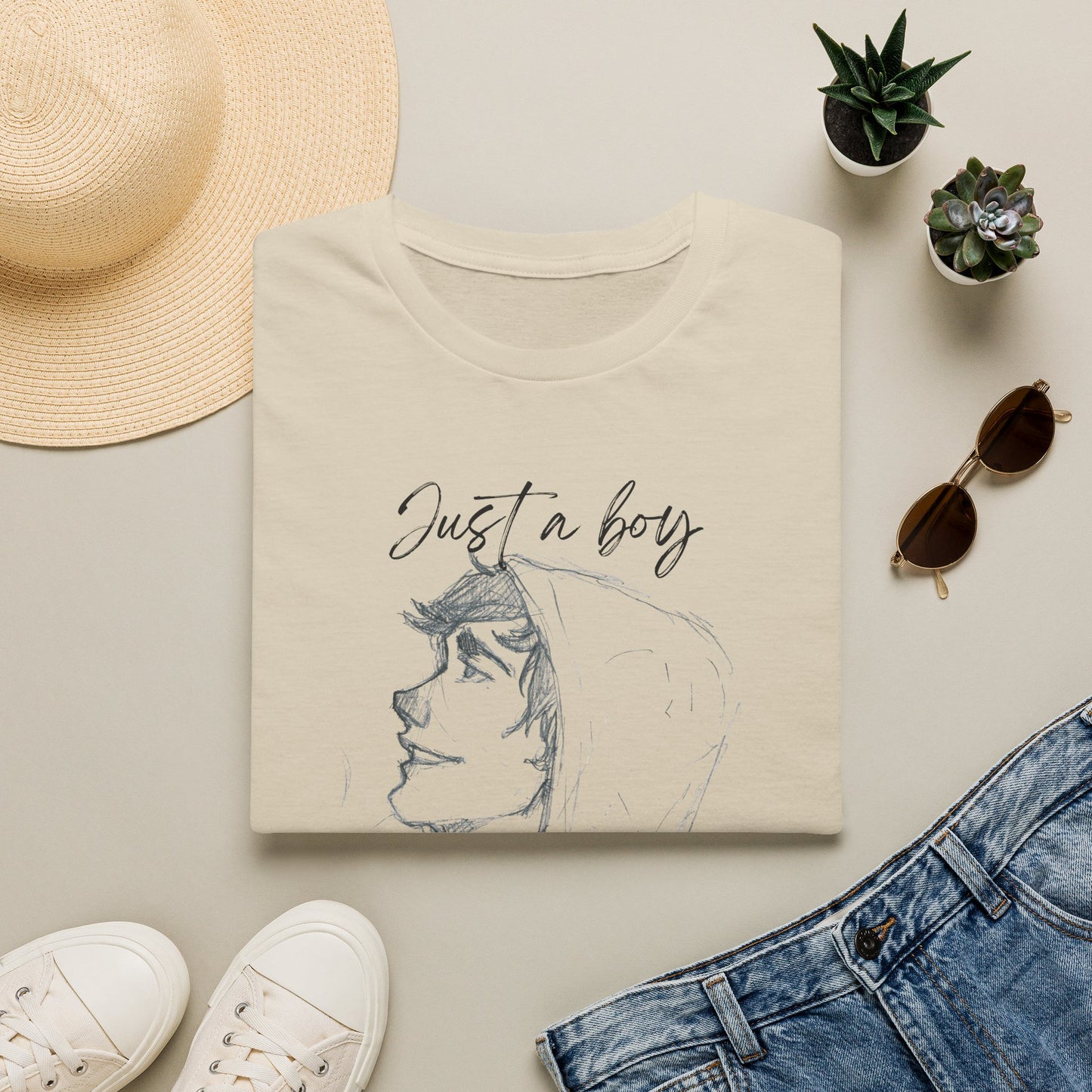 Christian Graphic Tee — "Just a Boy Who Loves Jesus" Portrait T-Shirt